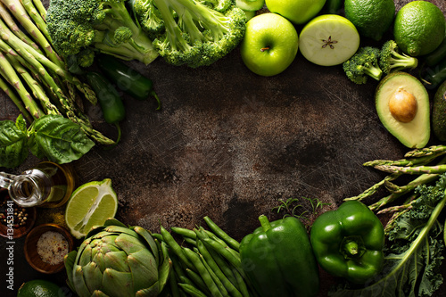 Fototapeta Naklejka Na Ścianę i Meble -  Variety of green vegetables and fruits