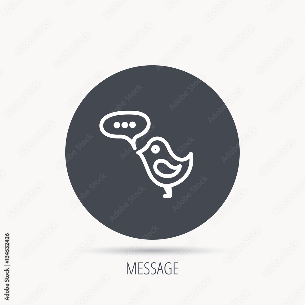 Bird with speech bubble icon. Chat talk sign. Cute small fowl symbol. Round web button with flat icon. Vector Bird with speech bubble icon. Chat talk sign. Cute small fowl symbol. Round web button with flat icon. Vector