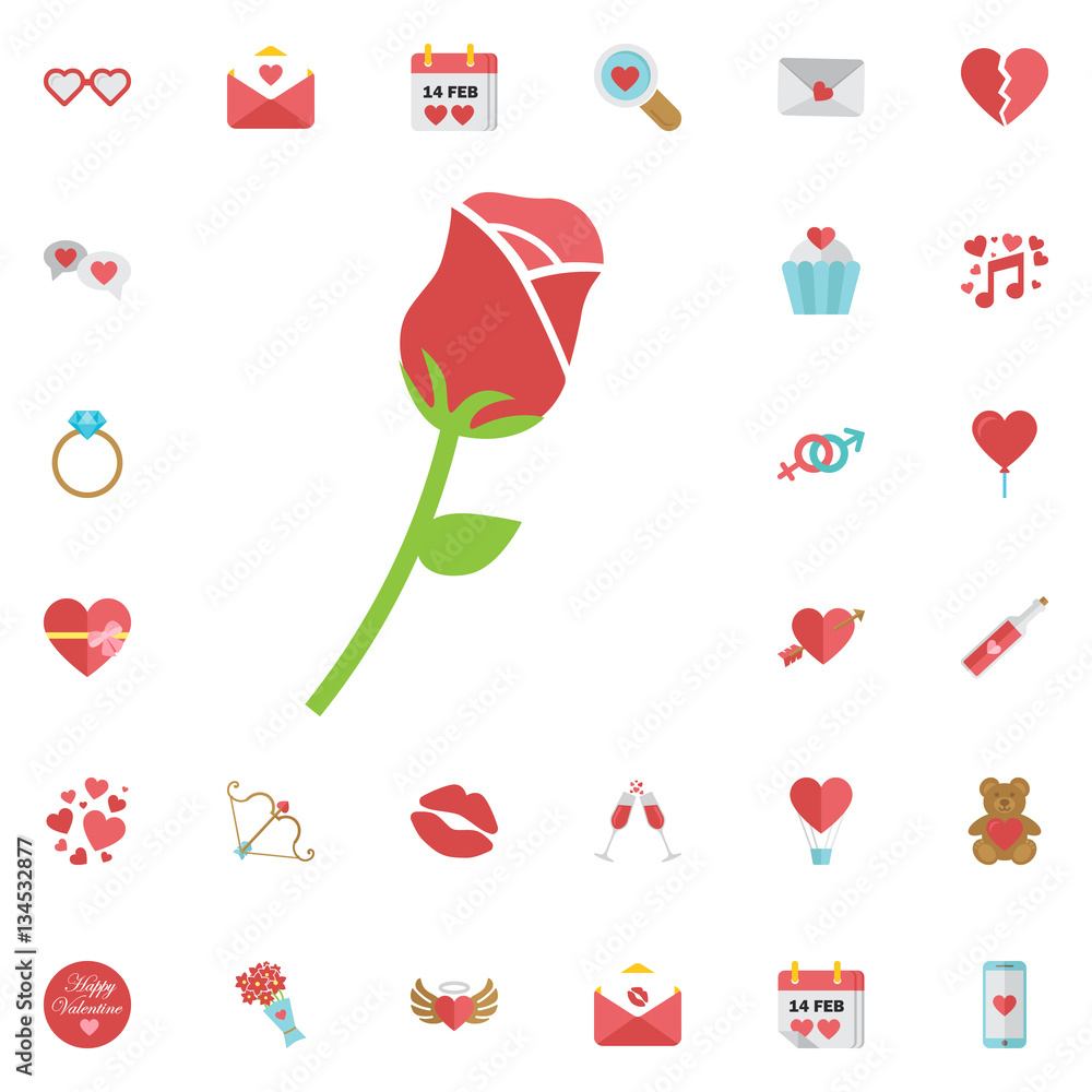 Red rose icon on white background. Vector illustration. Red rose icon on white background. Vector illustration.
