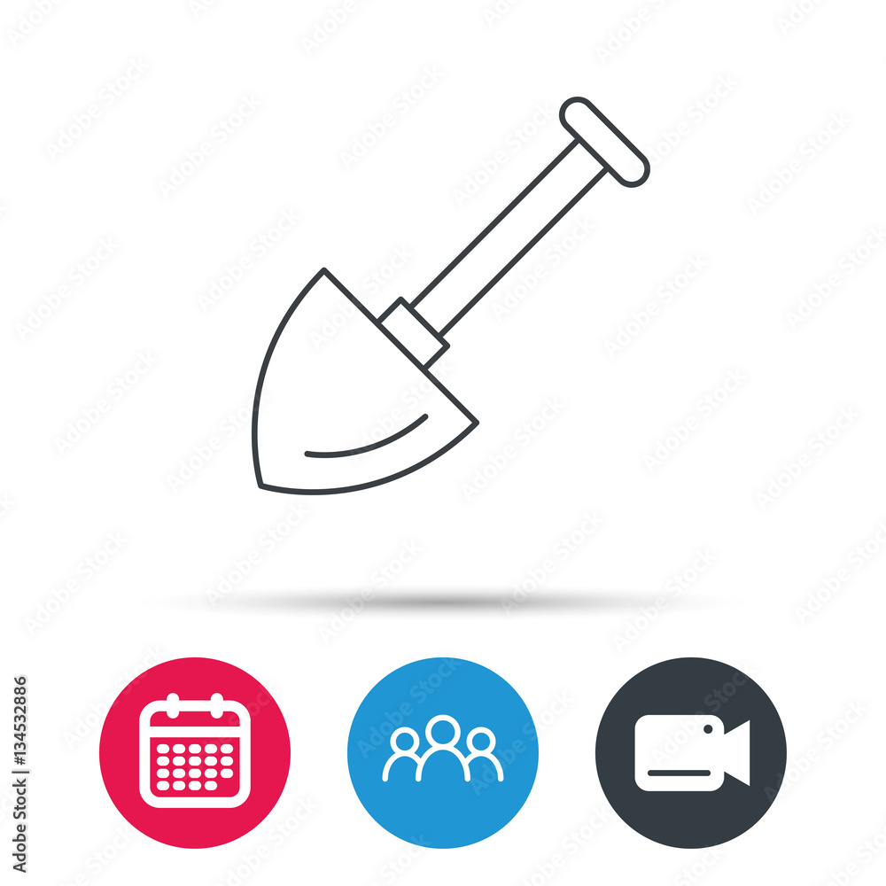 Shovel icon. Garden equipment sign symbol. Group of people, video cam and calendar icons. Vector