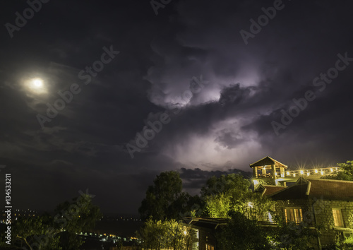 house on the hill due a thunderstorm in south vietnam