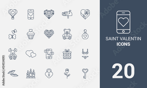 Valentine's Day line icons set