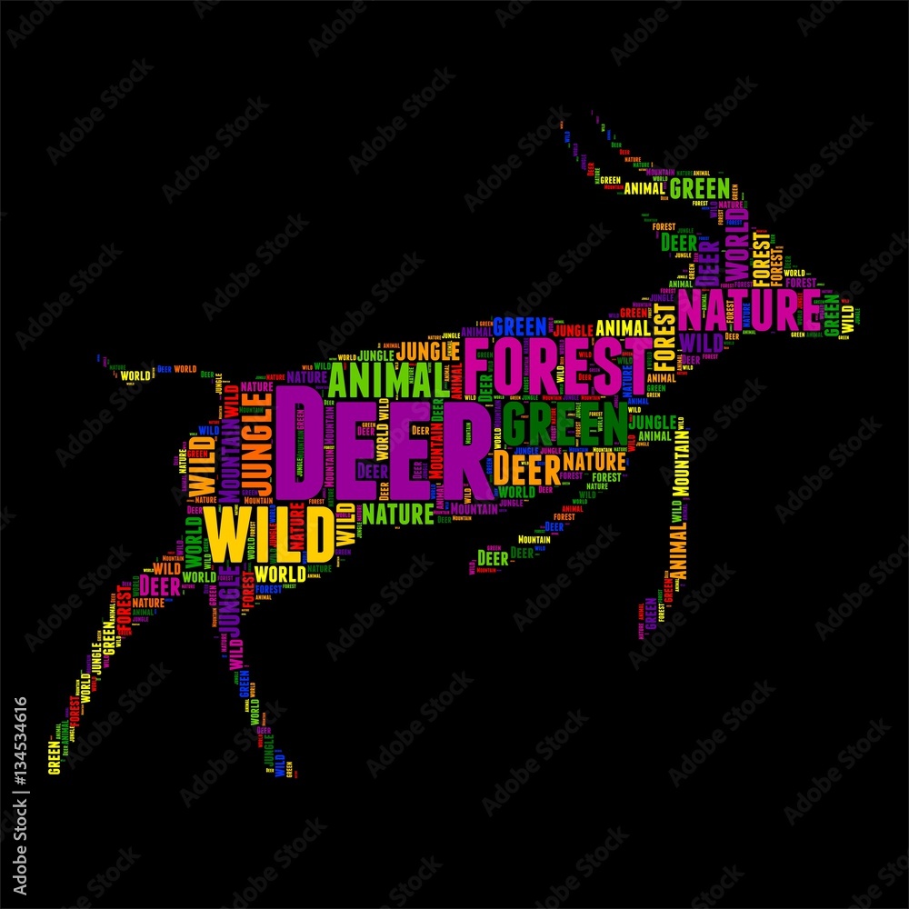 Deer Typography word cloud colorful Vector illustration