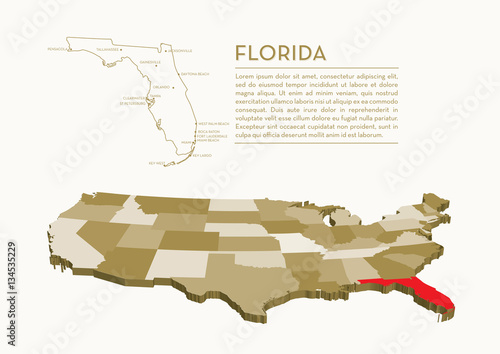 Obraz na płótnie 3D USA State map - FLORIDA