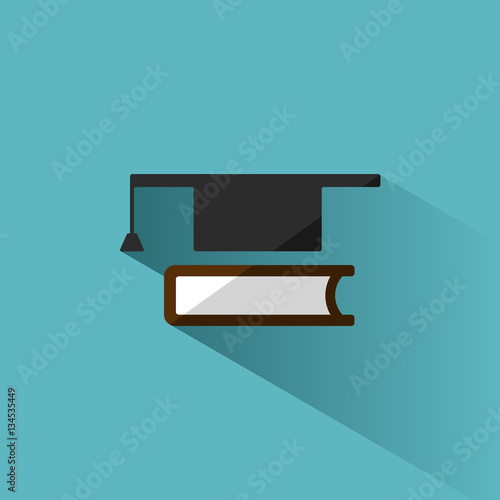 Mortarboard with book icon on blue background with shade