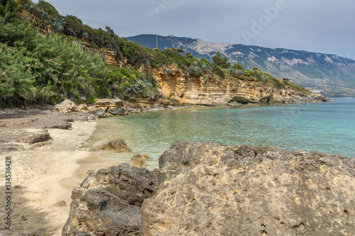 Panoramic view of Kamina beach in Kefalonia  Ionian Islands  Greece