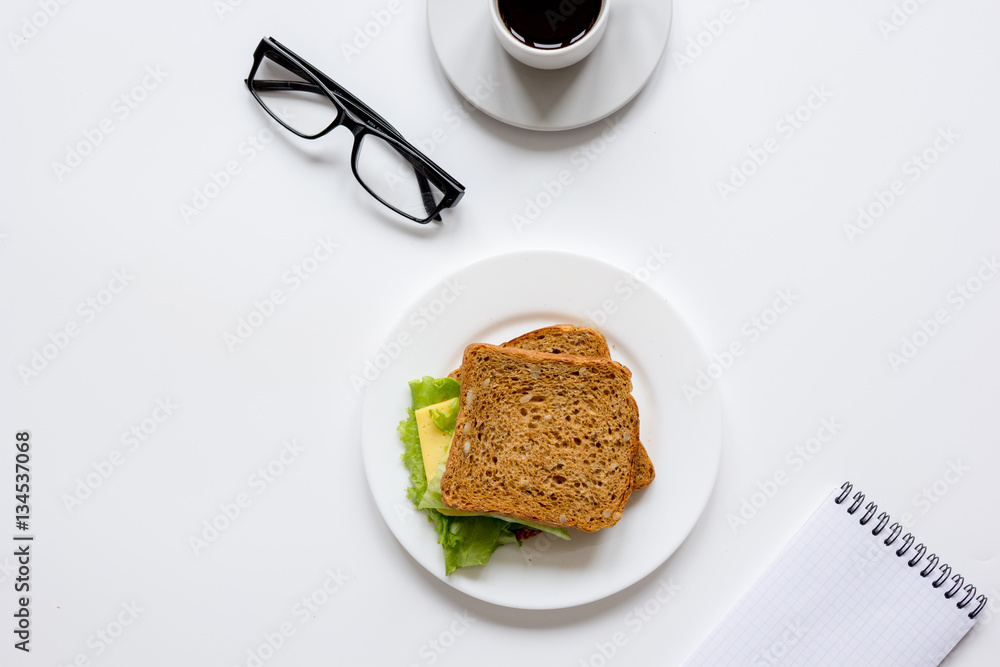 concept of lunch break at work top view mock up concept of lunch break at work top view mock up