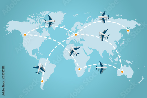World map and airplanes