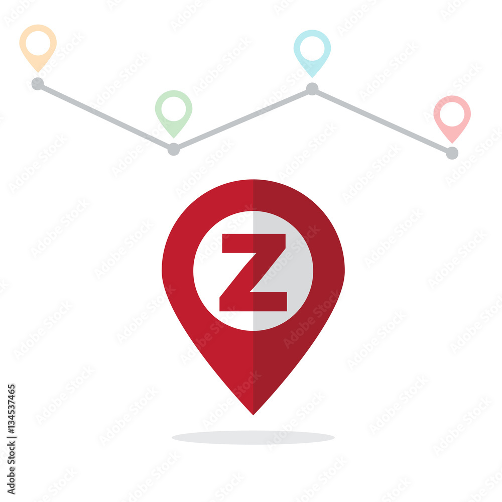 Initial Letter Z With Pin Location Logo on Maps Initial Letter Z With Pin Location Logo on Maps