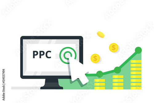 Pay Per Click internet marketing concept - flat vector illustration. PPC advertising and conversion.