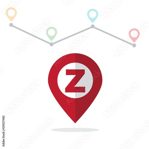 Initial Letter Z With Pin Location Logo on Maps