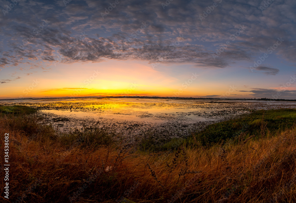 Landscape of sunrise over dam in Thailand Landscape of sunrise over dam in Thailand