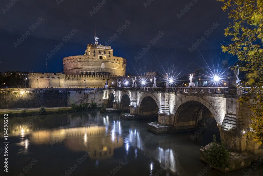 Night view of Rome Castle Sant Angelo