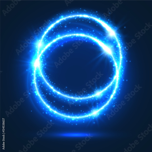 Circles of neon light flashes and sparkles