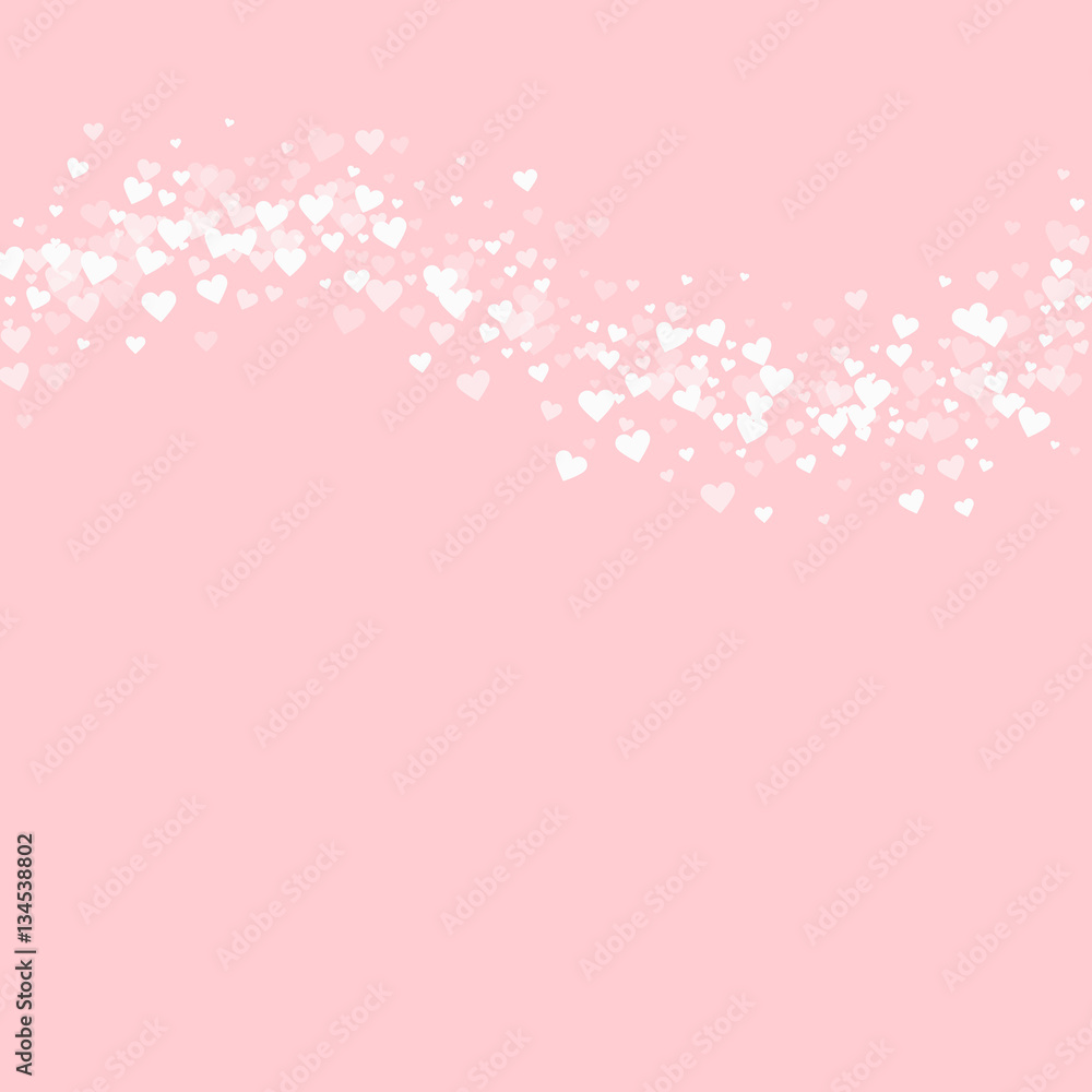 White hearts confetti. Top wave on pale_pink valentine background. Vector illustration.