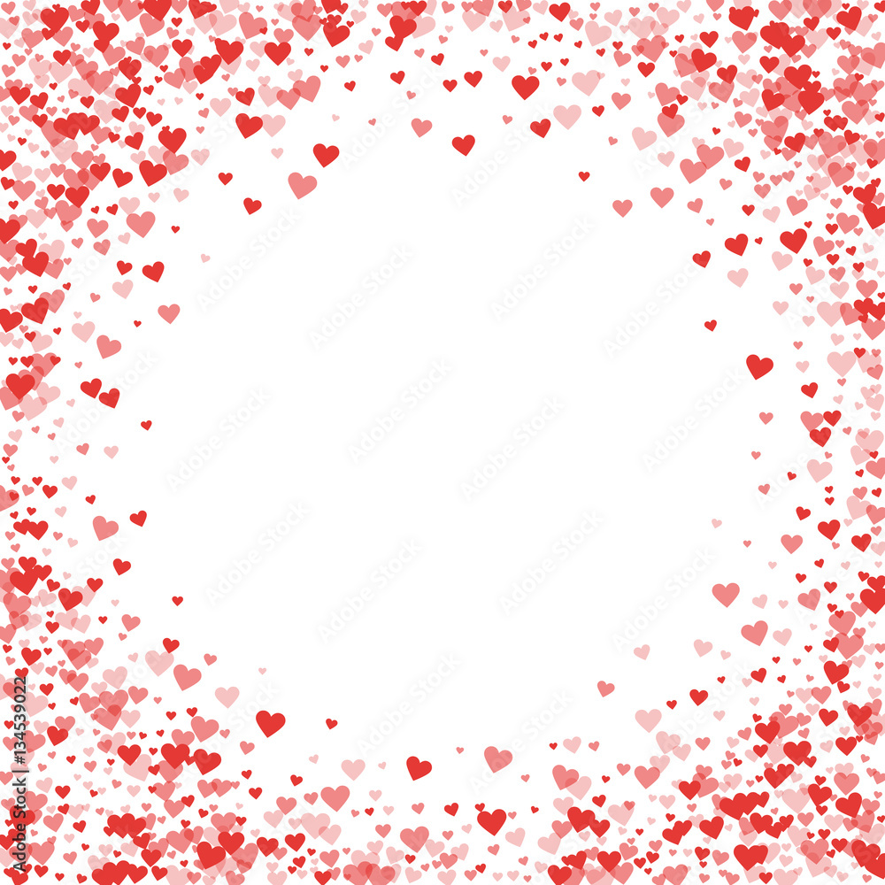 Red hearts confetti. Bordered frame on white valentine background. Vector illustration. Red hearts confetti. Bordered frame on white valentine background. Vector illustration.