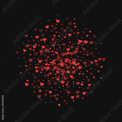 Red hearts confetti. Sphere on black valentine background. Vector illustration.