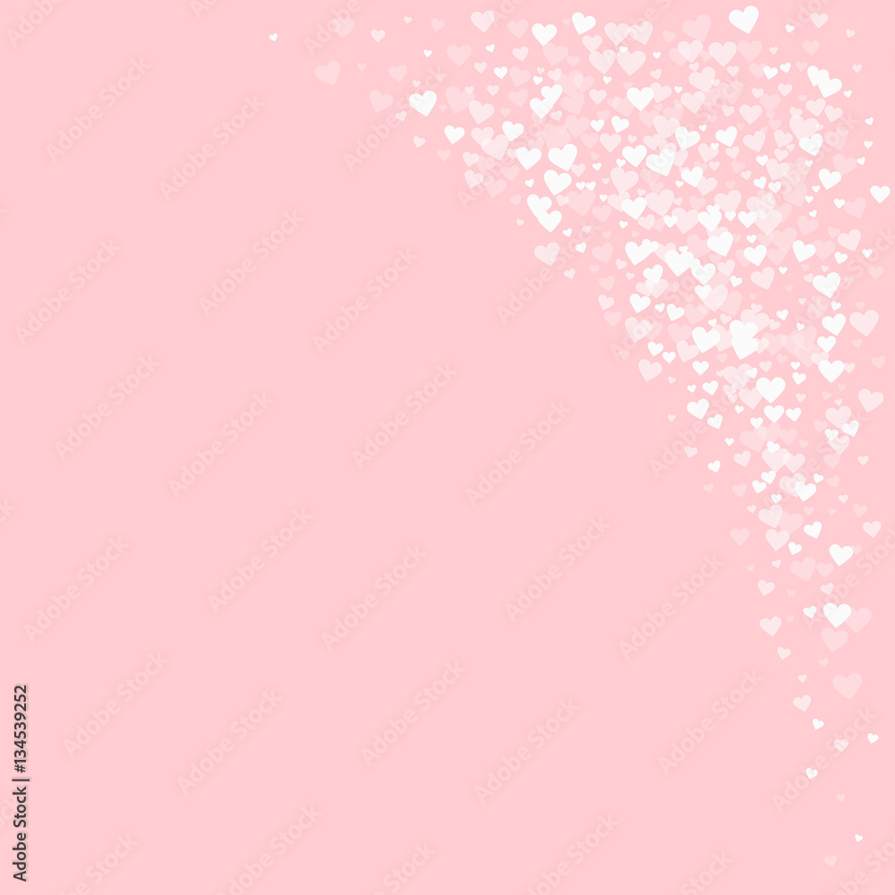 White hearts confetti. Top right corner on pale_pink valentine background. Vector illustration. White hearts confetti. Top right corner on pale_pink valentine background. Vector illustration.