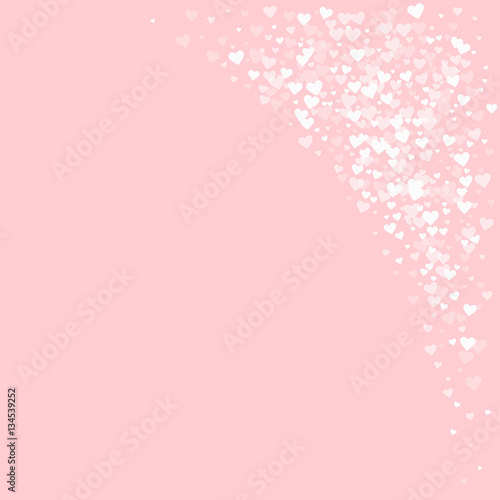 White hearts confetti. Top right corner on pale_pink valentine background. Vector illustration. © Begin Again