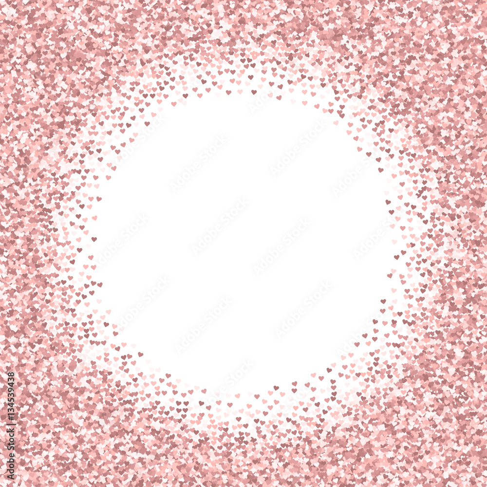 Pink golden glitter made of hearts. Bordered frame on white valentine background. Vector illustration. Pink golden glitter made of hearts. Bordered frame on white valentine background. Vector illustration.