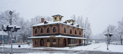 Historic Galena Illinois Train Depot in Snow