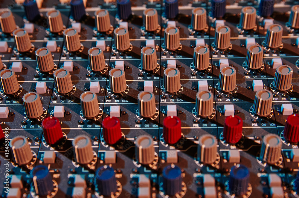 Fototapeta premium Part of an audio sound mixer