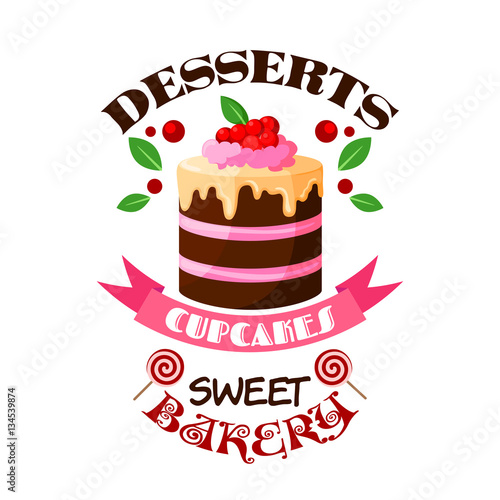 Dessert cake or tart vector icon or emblem