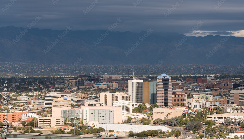 Downtown Tucson in Arizona with storm clouds