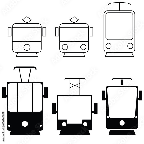 tramway set in black color illustration
