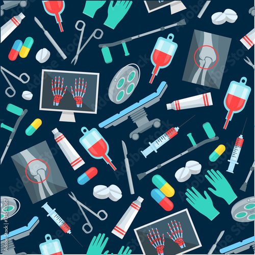 Medical seamless pattern of surgery items