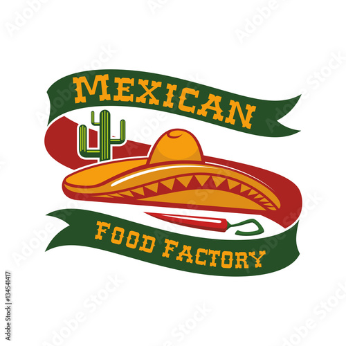 Mexican food restaurant sombrero hat vector icon