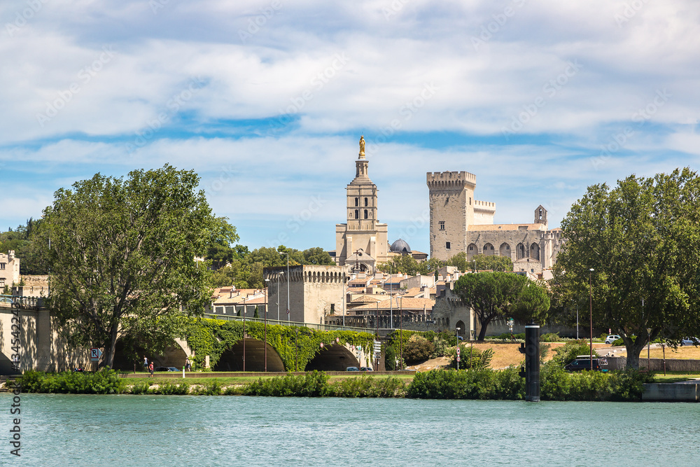 Popes Palace and Rhone river in Avignon