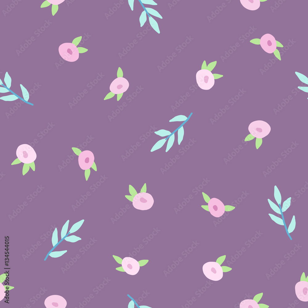 Cute floral violet pattern. Vector hand drawn seamless background. 