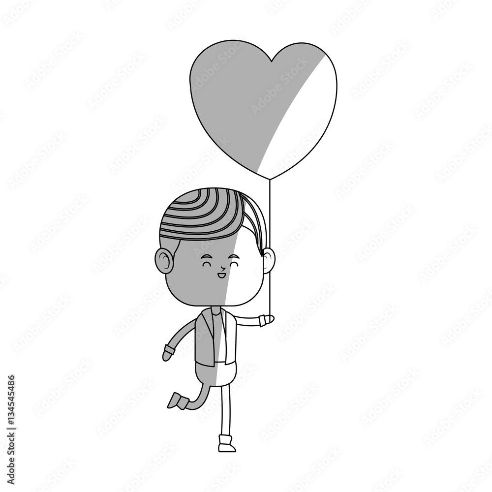 kawaii boy with heart balloon icon over white background. vector illustration kawaii boy with heart balloon icon over white background. vector illustration
