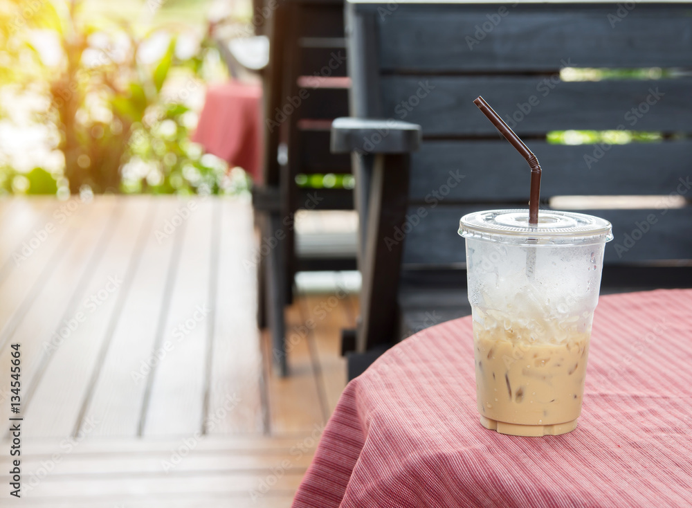 Iced Coffee on Red Desk Background Iced Coffee on Red Desk Background