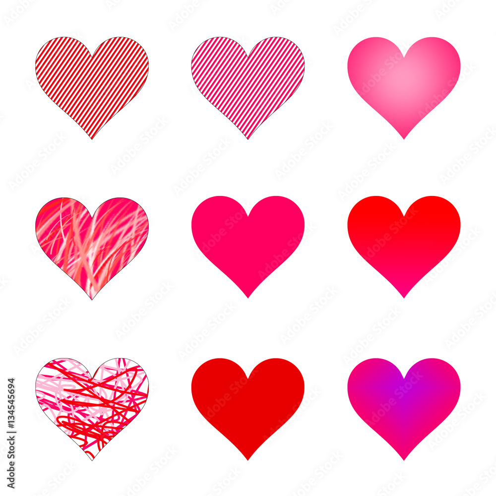 A collection of isolated valentine hearts.