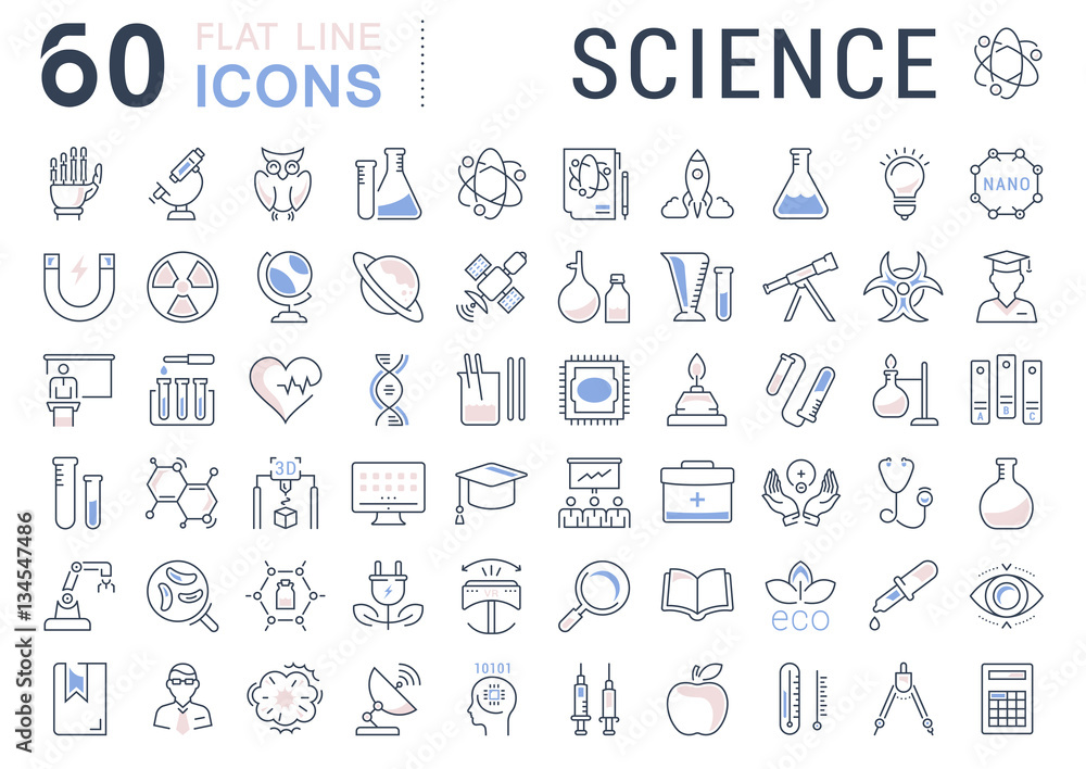 Fototapeta Set Vector Flat Line Icons Science