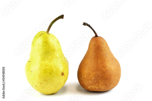 yellow and brown pears isolated on white background