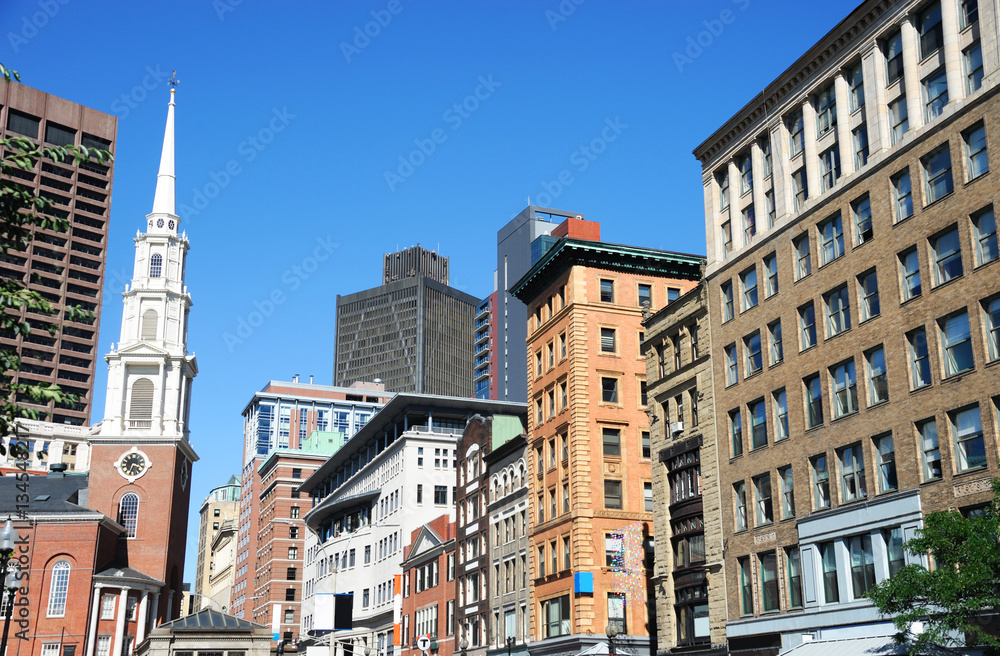 Boston downtown street scene in sunny day