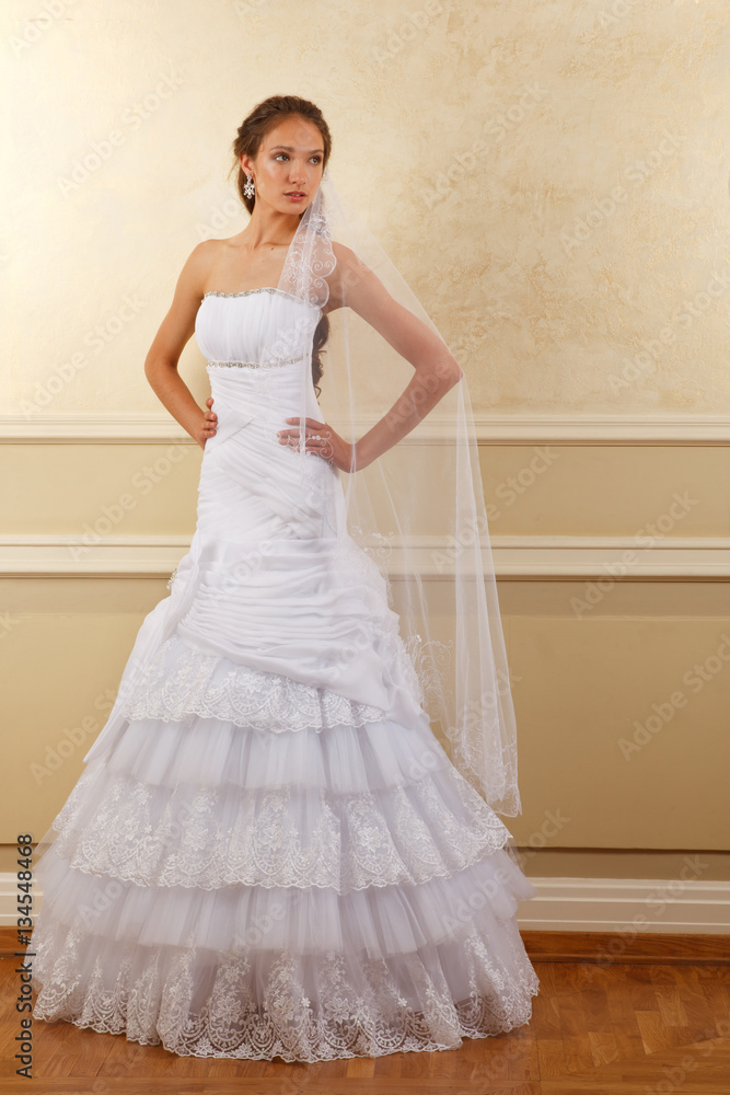 Classical young gorgeous bride with long brown hair. Studio shoot Classical young gorgeous bride with long brown hair. Studio shoot