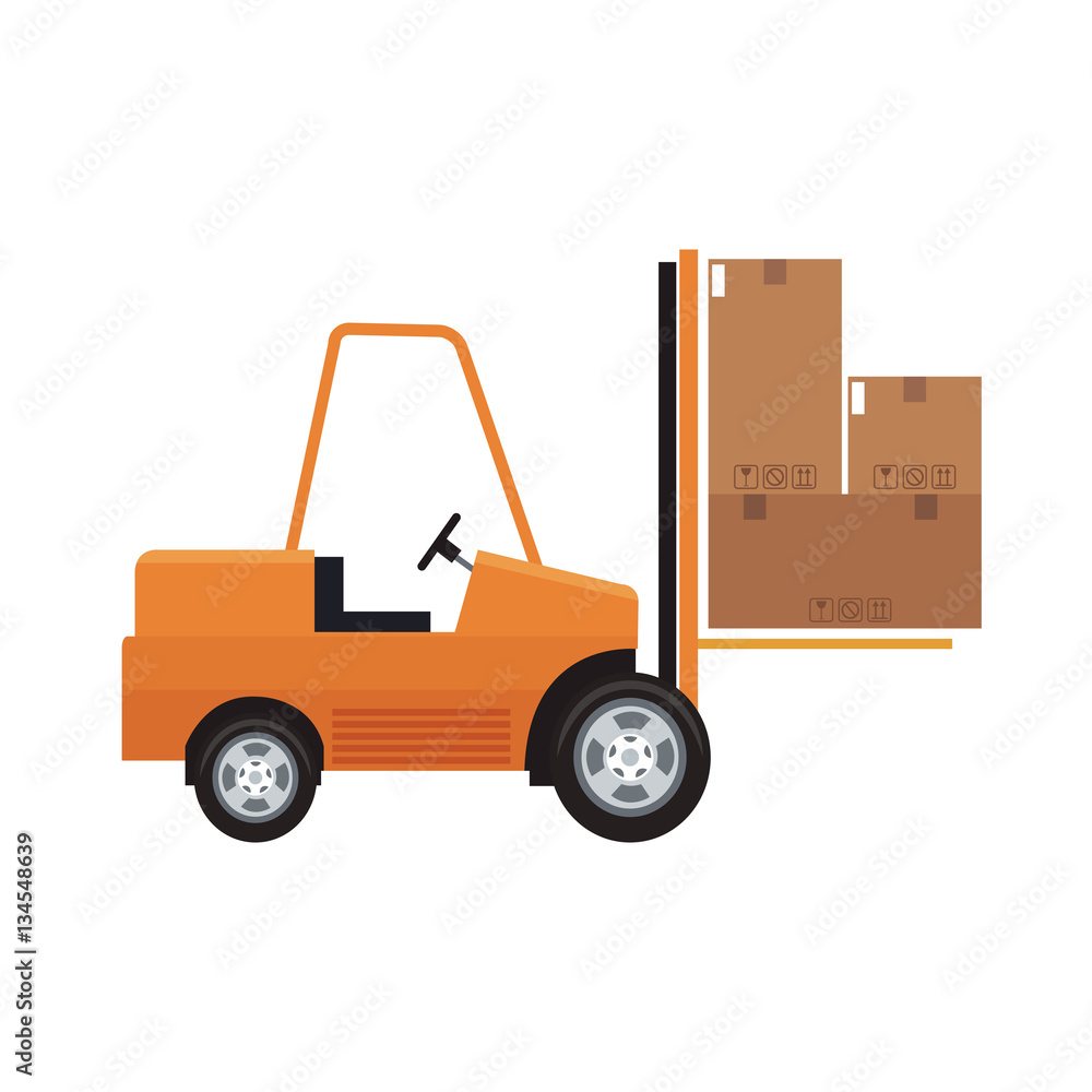 forklift truck with carton boxes over white background. colorful design. vector illustration forklift truck with carton boxes over white background. colorful design. vector illustration