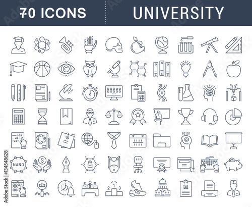 Set Vector Flat Line Icons University