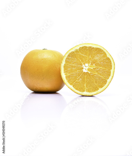 Two oranges in white background.