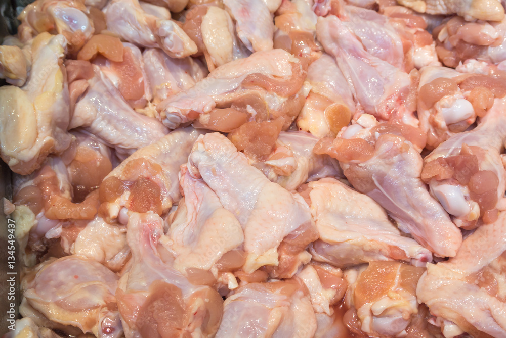 Fresh chicken products sell in the market