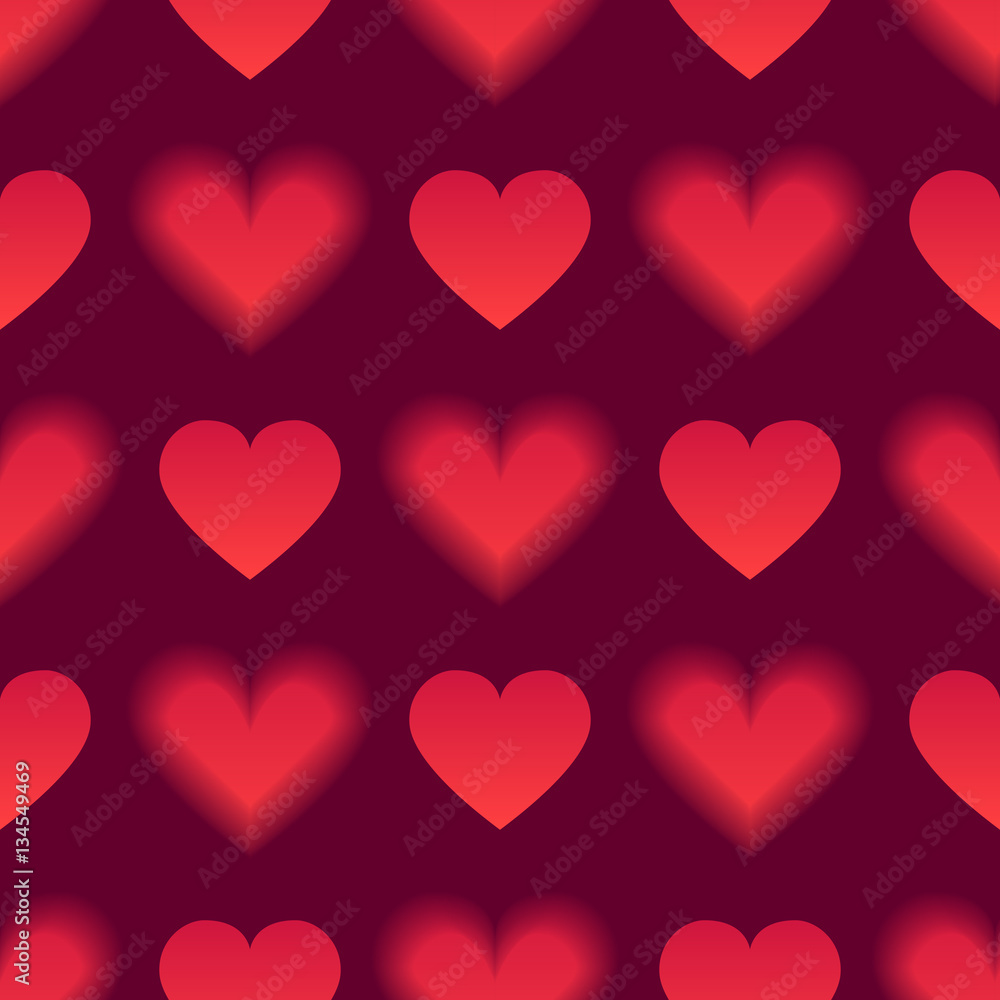 Romantic seamless pattern with red hearts. Love and romantic symbols. Vector illustration for background, wallpaper, banner or Valentine's Day greeting card.