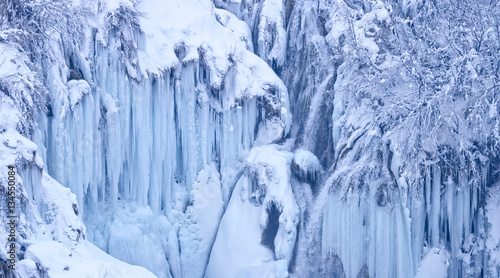 Plitvice lakes frozen waterfall