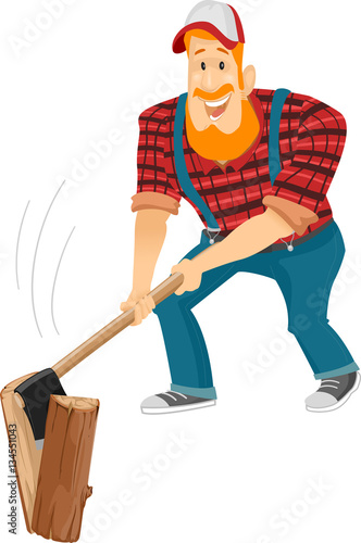 Man Lumberjack Chop Wood