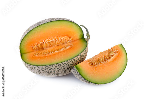 Wallpaper Mural ripe cantaloupe with stem on a white background Torontodigital.ca