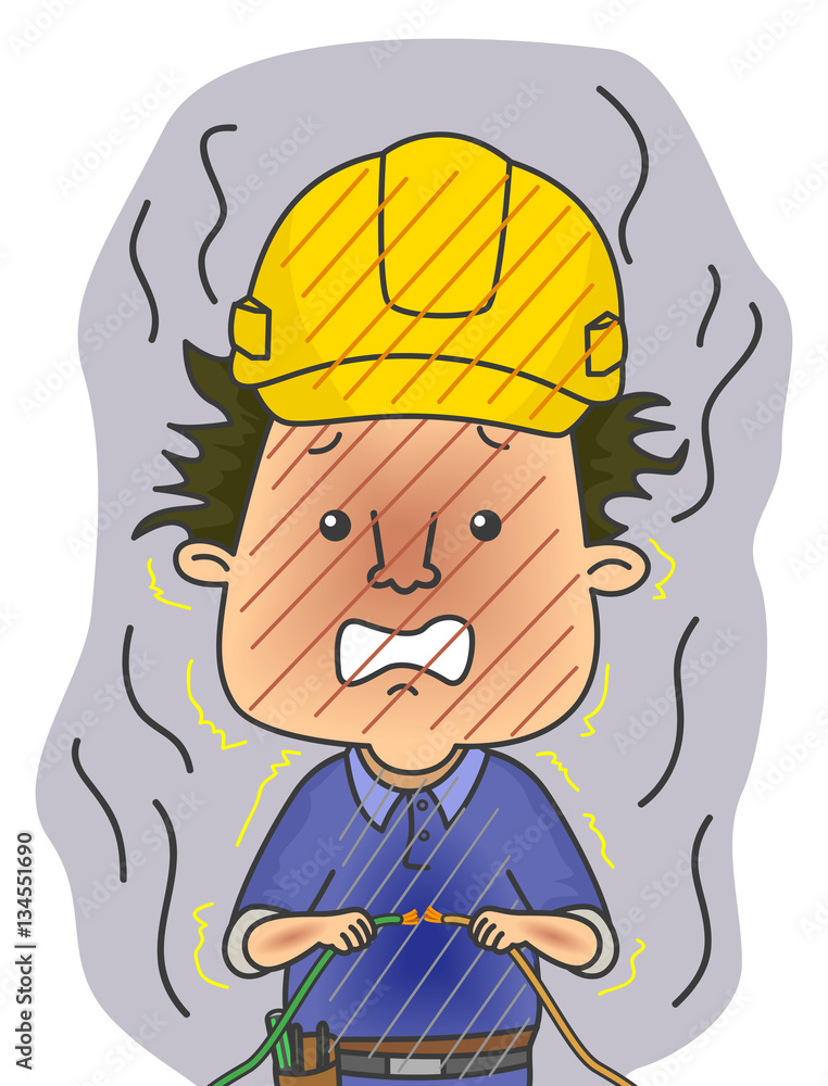 Fototapeta premium Man Electrician Electrocute