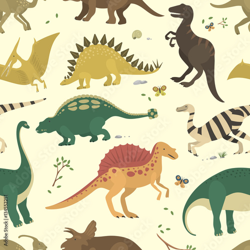 Dinosaur vintage color seamless pattern vector.